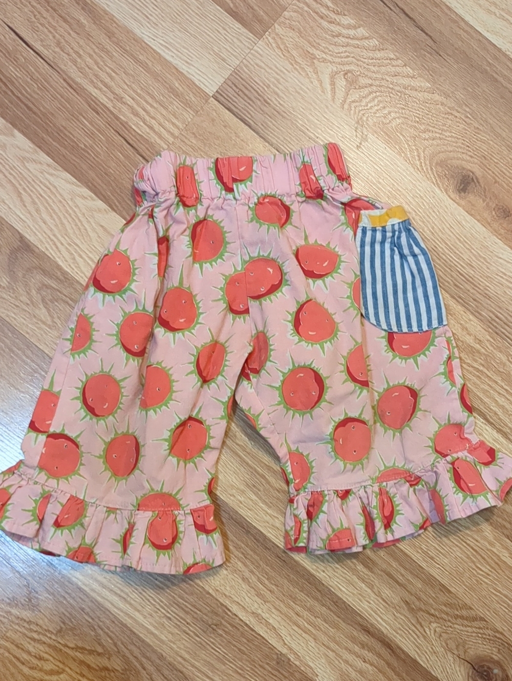 Pink Strawberry-Print Girls Ruffle Hem Pants